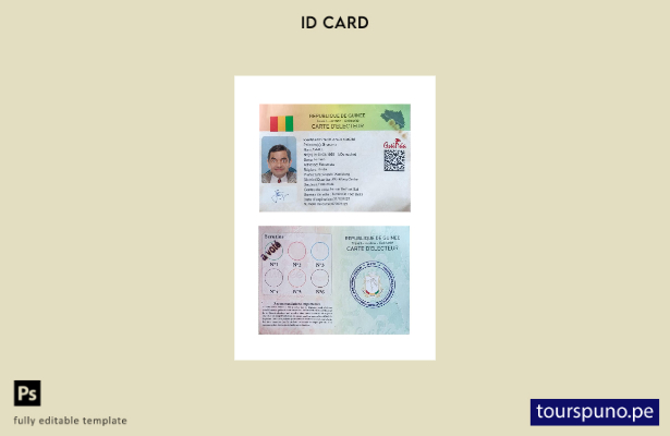 Plantilla de tarjeta de identificación para votar de Guinea lista para imprimir